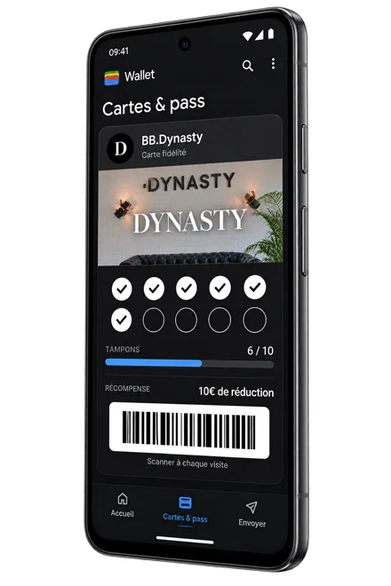 Carte de fidélité FidélitéPro+ affichée dans Google Wallet sur Android